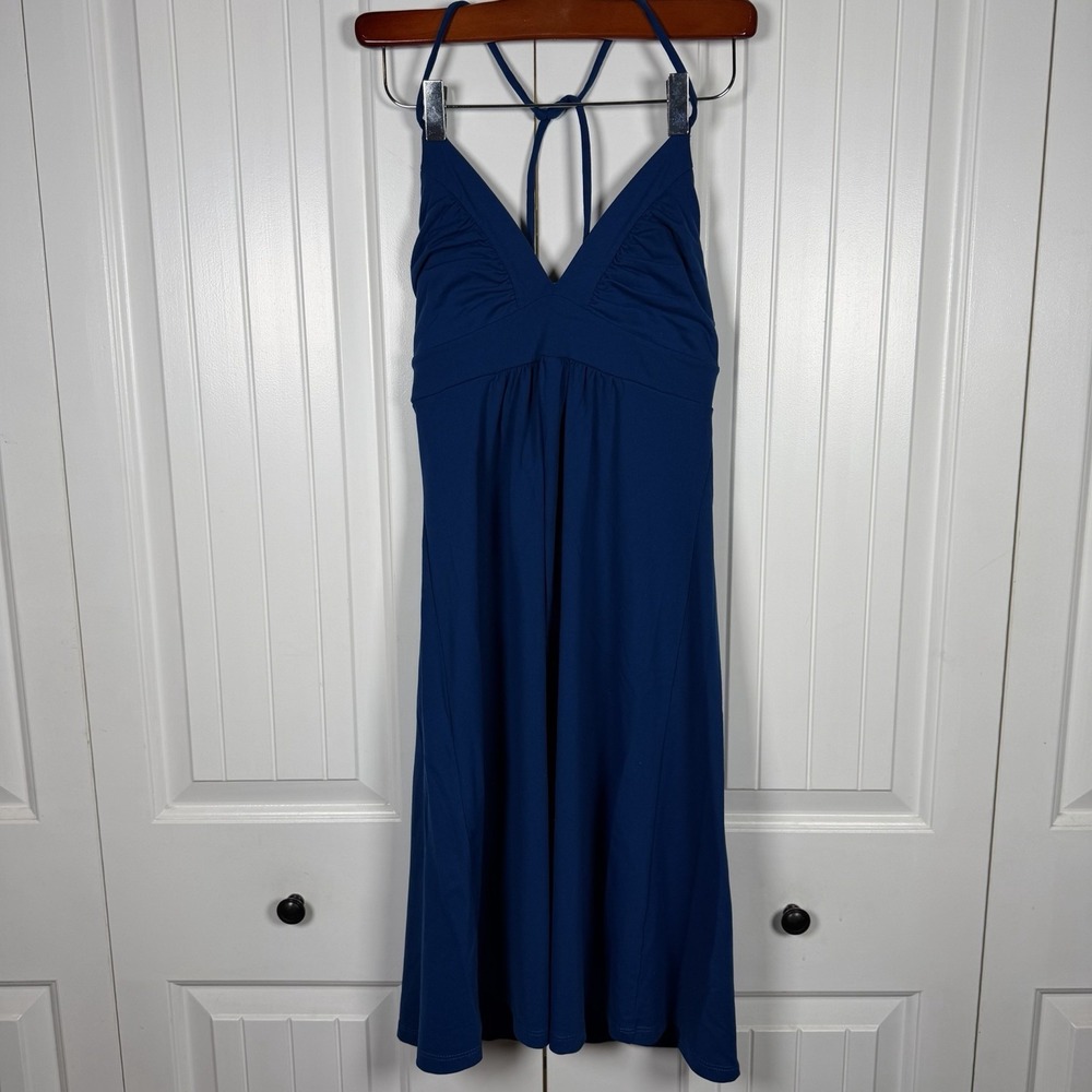 Susana Monaco Tie Halter Dress Women's XS Blue V-Neck Knee Length